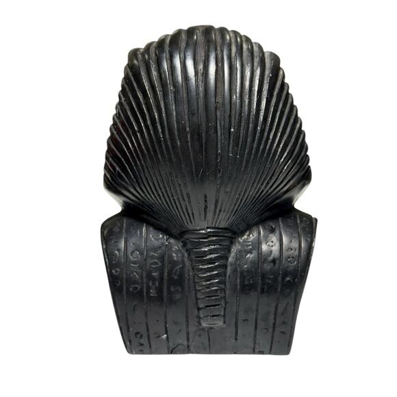 Egyptian King Tut Queen Nefertiti Bust Set Carved Stone Hieroglyphic Black Decor - Picture 4 of 16